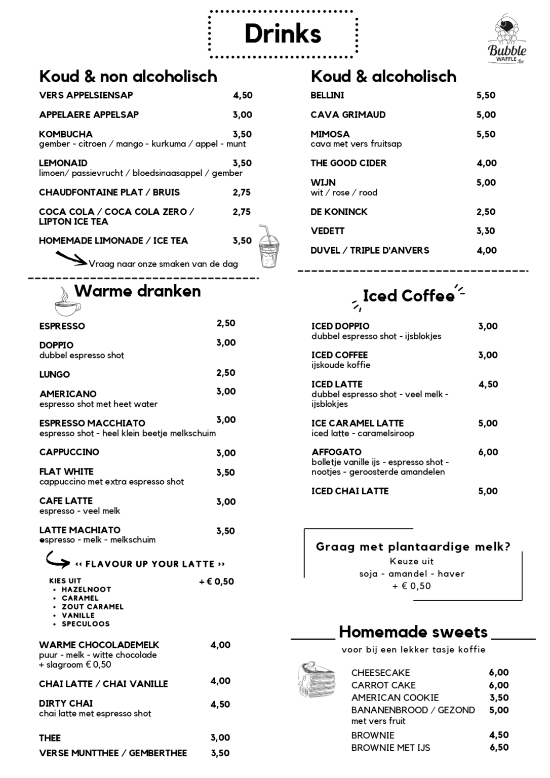 Menu Bubble Waffle Cafe